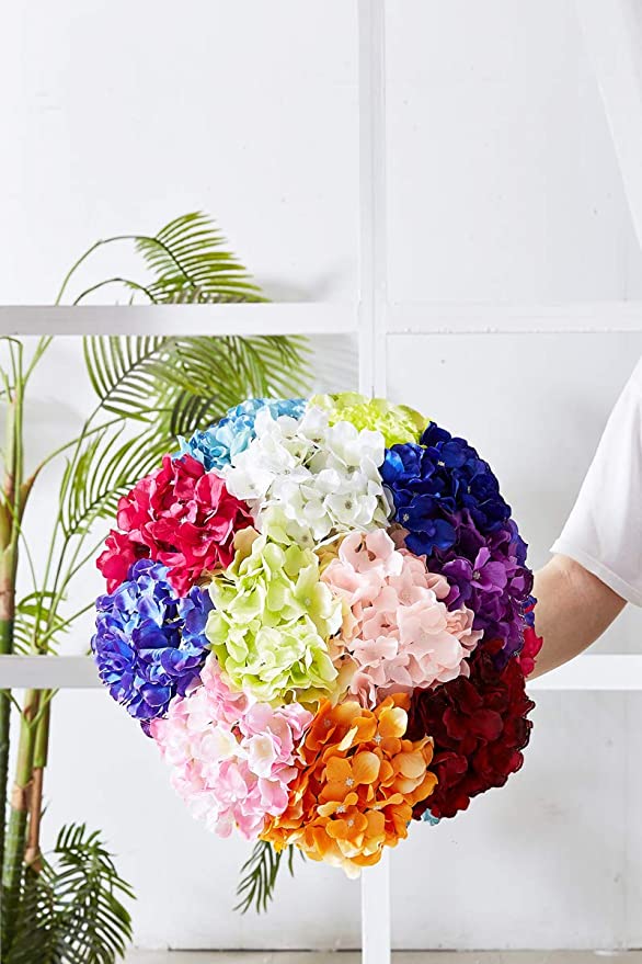 Kislohum - Hortensias artificiales, cabeza de flores de seda de hortensia,  cabeza para centros de mesa de bodas, ramos de bricolaje, decoración  floral, decoración del hogar, paquete de 10 con tallos de