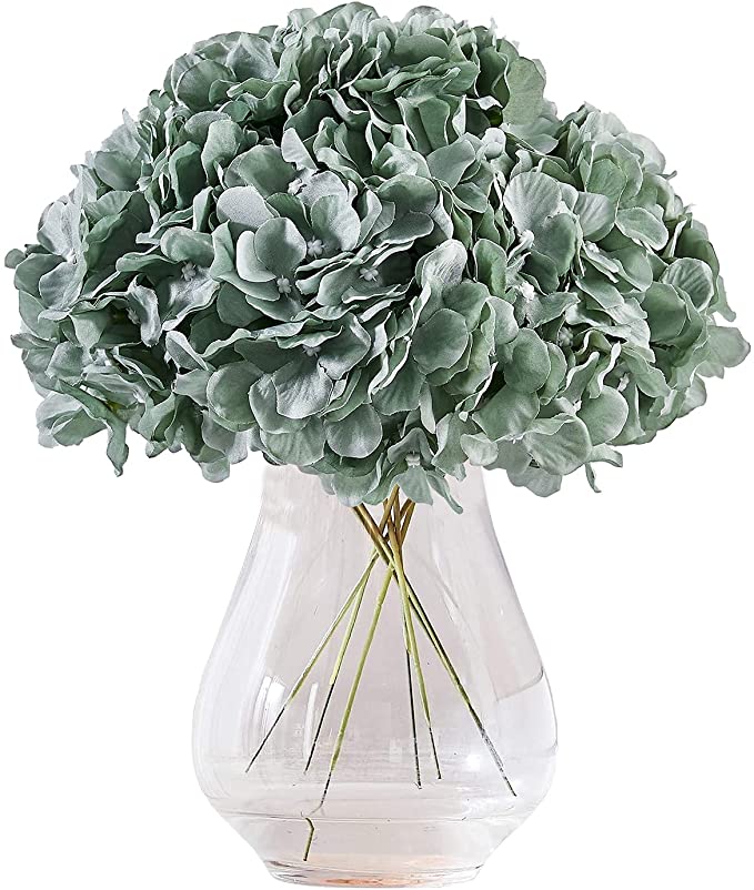 Kislohum Hortensias artificiales, cabeza de flores de seda para centros de  mesa de bodas, ramos de bricolaje, decoración floral, decoración del hogar,  paquete de 10 con tallos de tronco, verde salvia | Mercandu