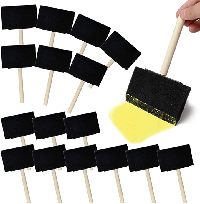 Black Flat Flexible Poly Foam Bevel-Tipped Brush 48 Pcs 4 Inches Foam Brushes Paint Sponge Set with Wooden Handle 