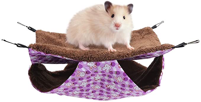 Yuehuam Small Animals Hammock,Hamster Double Layer Hanging Bed Sleeper House Sleeping Bag Cage Accessorie for Parrot Ferret Sugar Glider Rats Mice Chincilla Guinea Pig Ferret Rat S 