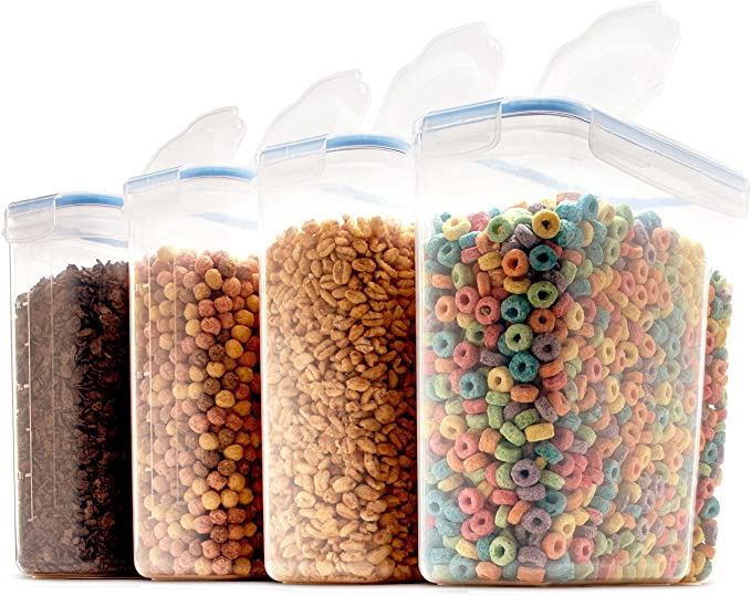 sin BPA azúcar para arroz MaxMiuly Juego de 4 tarros de almacenamiento para cereales harina herméticos cereales de plástico con tapa 
