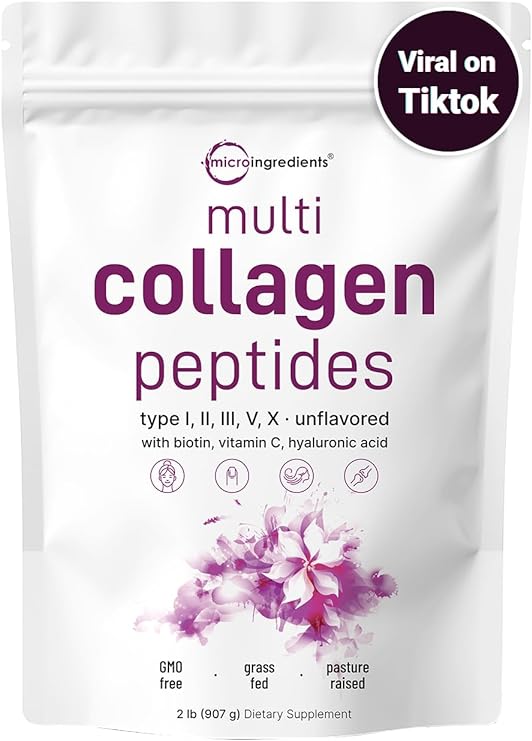 Polvo De Proteína De Colágeno Múltiple 2 Libras Tipo I Ii Iii V X Con Biotina 10000 Mcg 9211