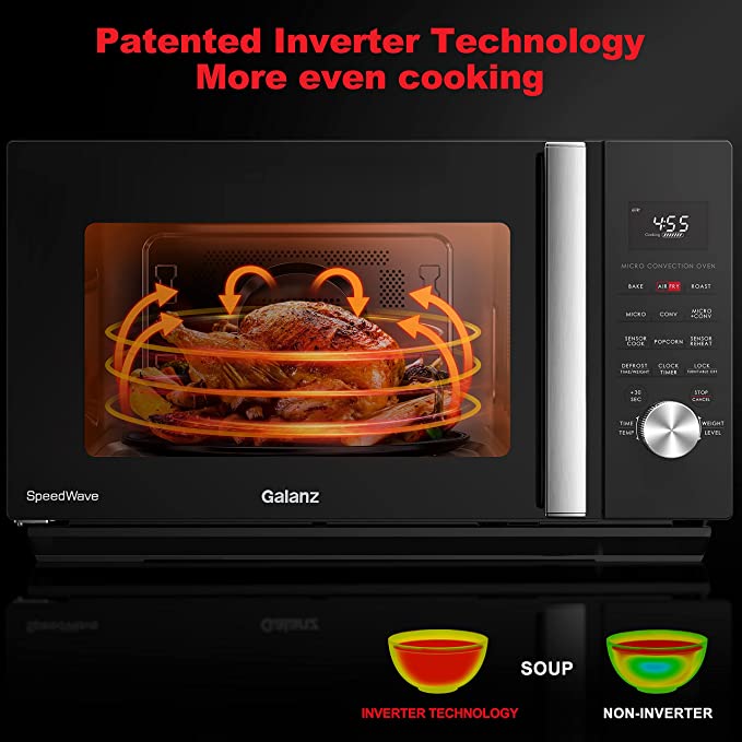Galanz GSWWA16BKSA10 SpeedWave 3 en 1 con TotalFry 360, microondas,  freidora de aire, horno de convección con cocción de velocidad combinada,  1.6 pies cúbicos/1000 W, negro | Mercandu