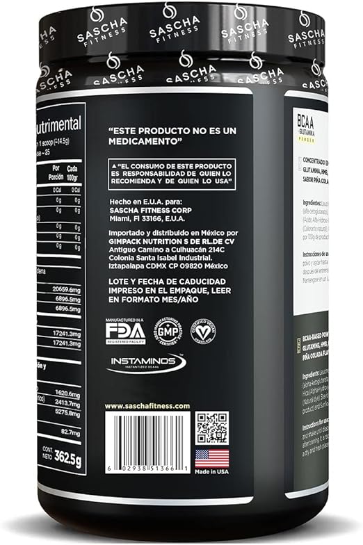Sascha Fitness BCAA 411 + Glutamina, HMB, LCarnitina, HICA Mezcla de