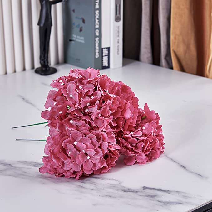 Kislohum - Hortensias artificiales, cabeza de flores de seda de hortensia,  cabeza para centros de mesa de bodas, ramos de bricolaje, decoración  floral, decoración del hogar, paquete de 10 con tallos de