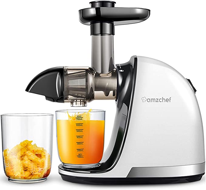 Exprimidor lento, AMZCHEF Extractor de exprimidor de masticación lenta,  fácil de limpiar, exprimidor de prensa fría con cepillo, extractor de jugo  con motor silencioso y función inversa, para jugo de frutas y