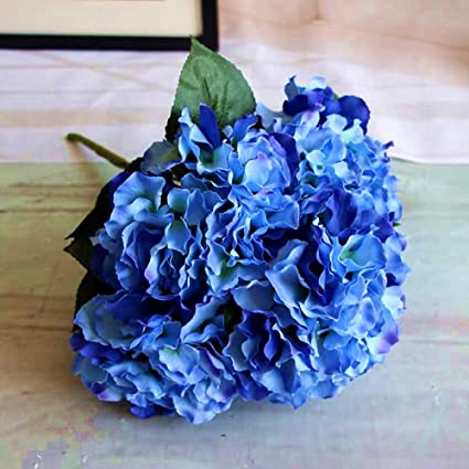 Jasion Flores artificiales de hortensias, 5 cabezas grandes, ramo de seda  para oficina, hogar, fiesta, boda, decoración de novia (azul oscuro) |  Mercandu