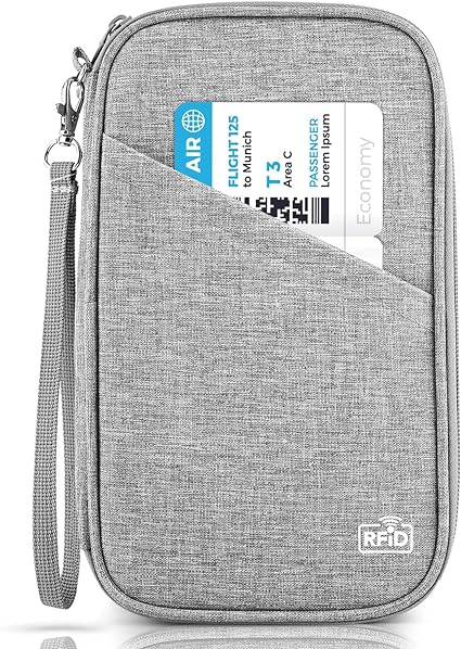 Portadocumentos Viaje Porta Pasaportes Familiar Con RFID - Organizador Para 5 Pasaportes, Tarjetas Y Billetes, Color Gris Bolso Viaje Antirrobo