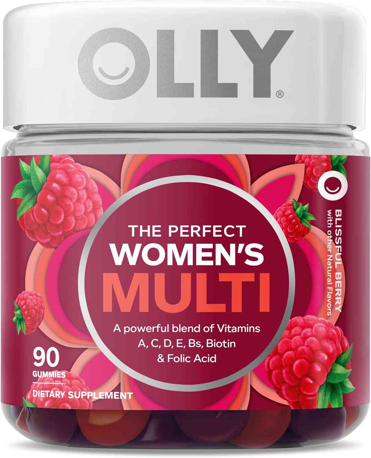 OLLY - Goma multivitamínica para mujer, salud general y apoyo inmunológico, vitaminas A, D, C, E, biotina, ácido fólico, vitamina masticable para adultos, baya, suministro de 45 días - 90 unidades