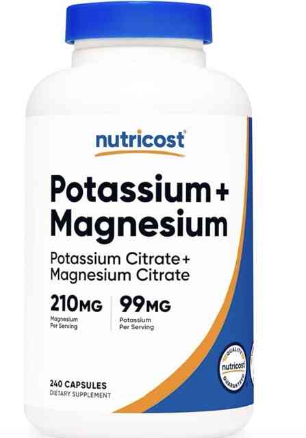 Nutricost Potasio (99 mg) magnesio (210 mg) citratos, 240 cápsulas