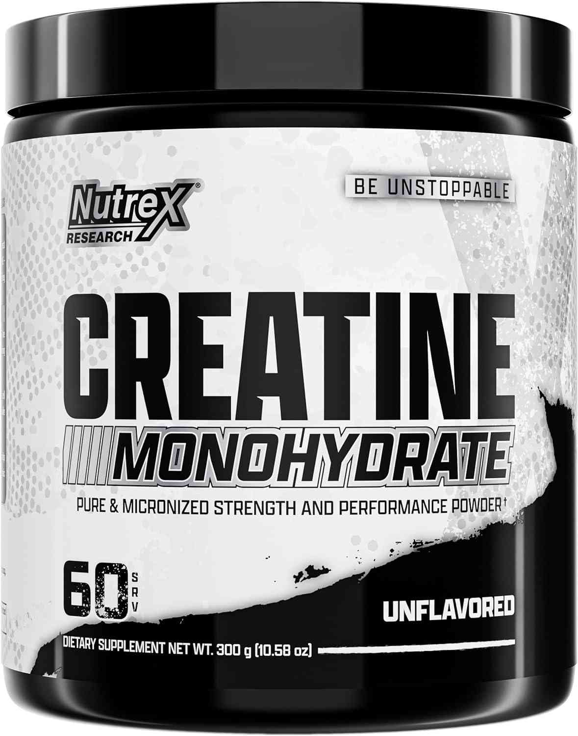 Nutrex Research Polvo de monohidrato de creatina ultra pura sin sabor | Polvo de creatina 5G para ganancia muscular, fuerza, resistencia y recuperación | 60 porciones